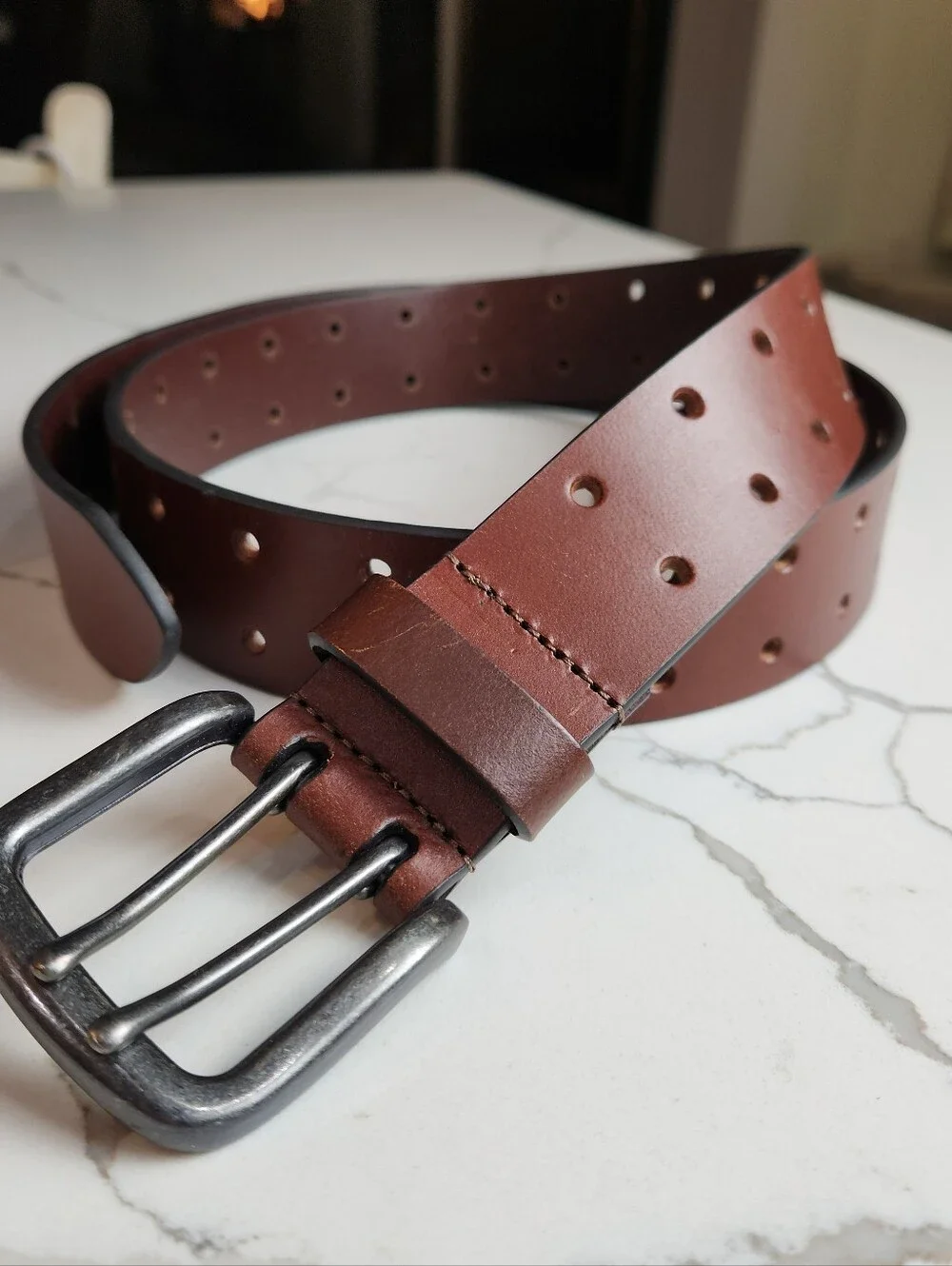 Damen + Hastings Men’s Brown Leather Double-Prong Belt (Size L, 38-40)
